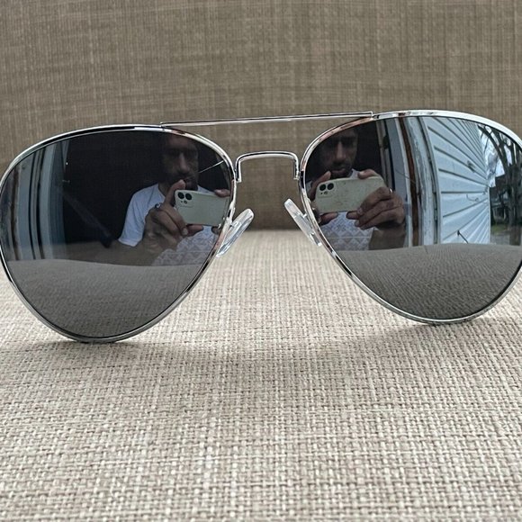 Fashion Sunglasses Silver Tone Frame Aviator Shape Unisex Eye Wear - Picture 2 of 12